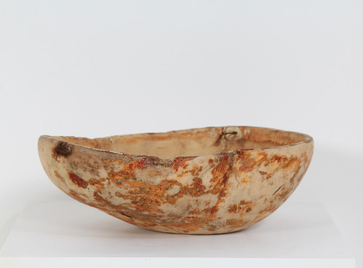Unique 19thC Wooden  Root Bowl from Northern Sweden Dated 1870