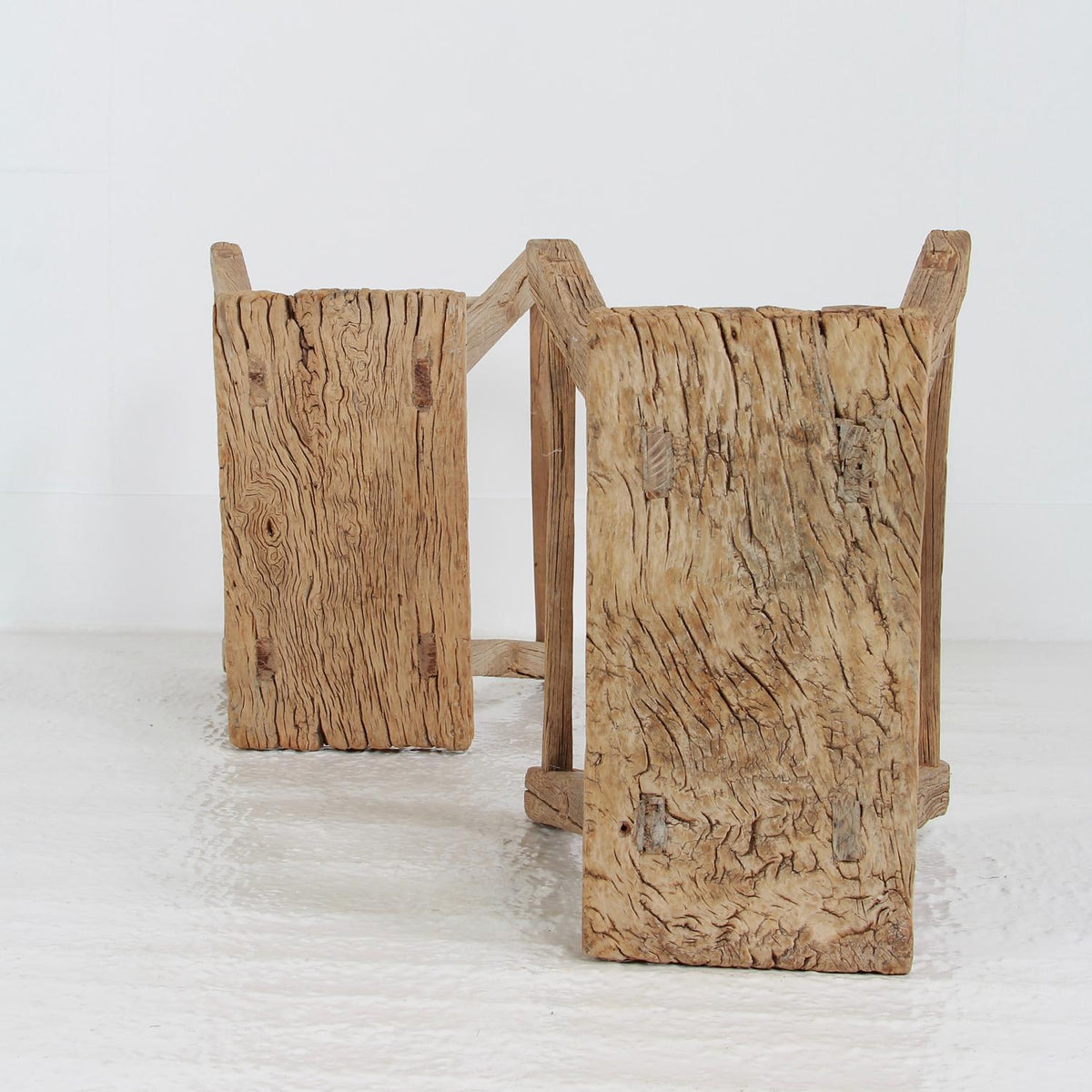 NEAR PAIR OF RUSTIC WABI-SABI CHINESE WORKERS STOOLS OR TABLES