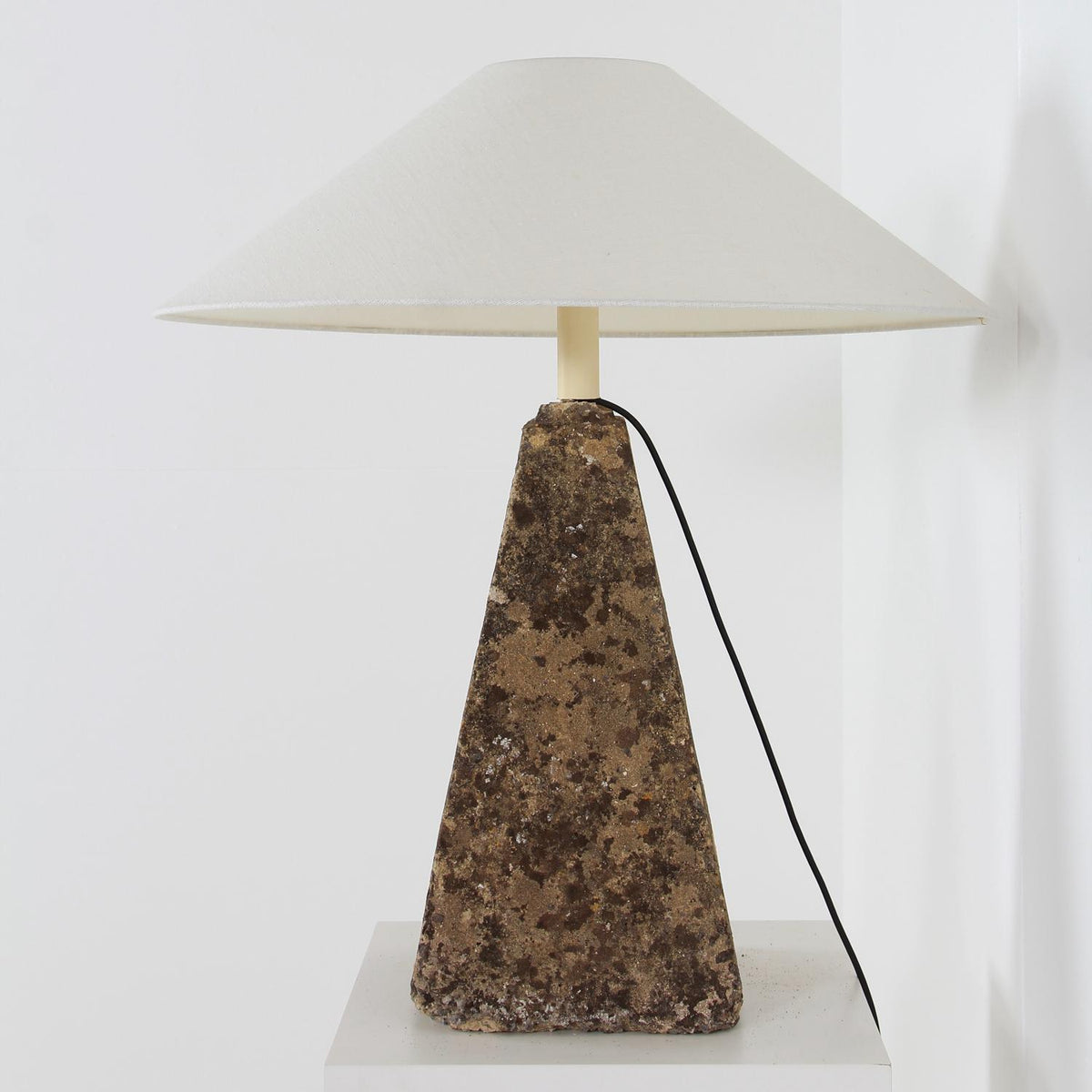 A Very Unique Cotswold Composite Stone Lamp with Empire White Linen Shade