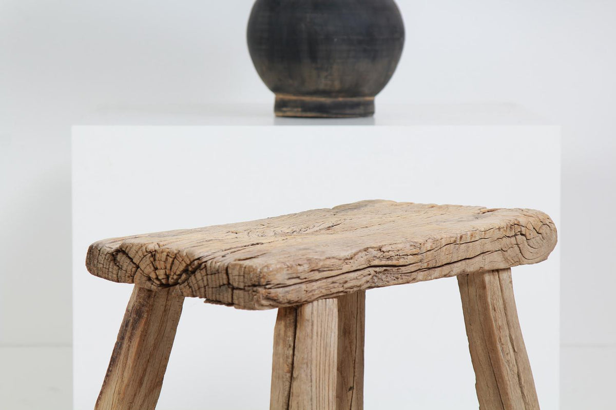 Rustic and Gnarly Weathered  Elm Stool