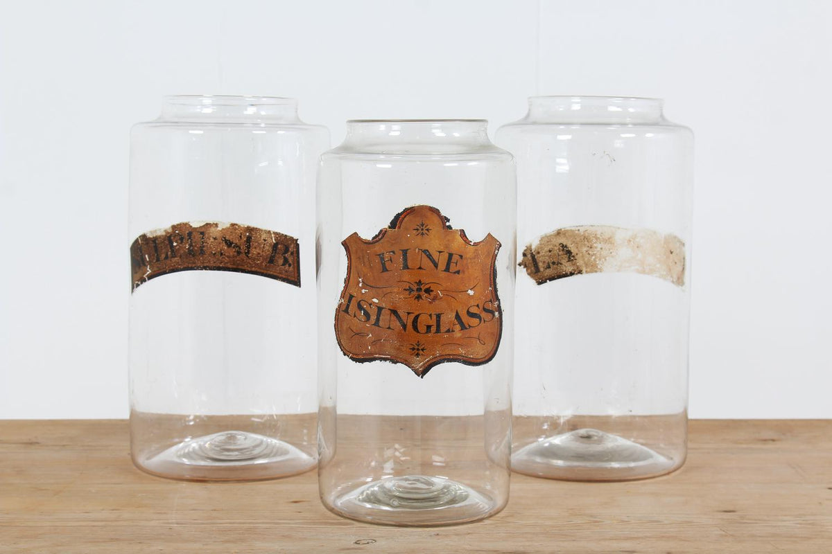 Collection of Three Decorative  English 19thC  Glass Apothecary Jars