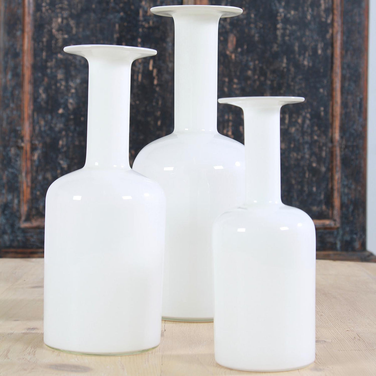 Beautiful Collection of Three White  Danish Gulvases Designed by Otto Brauer
