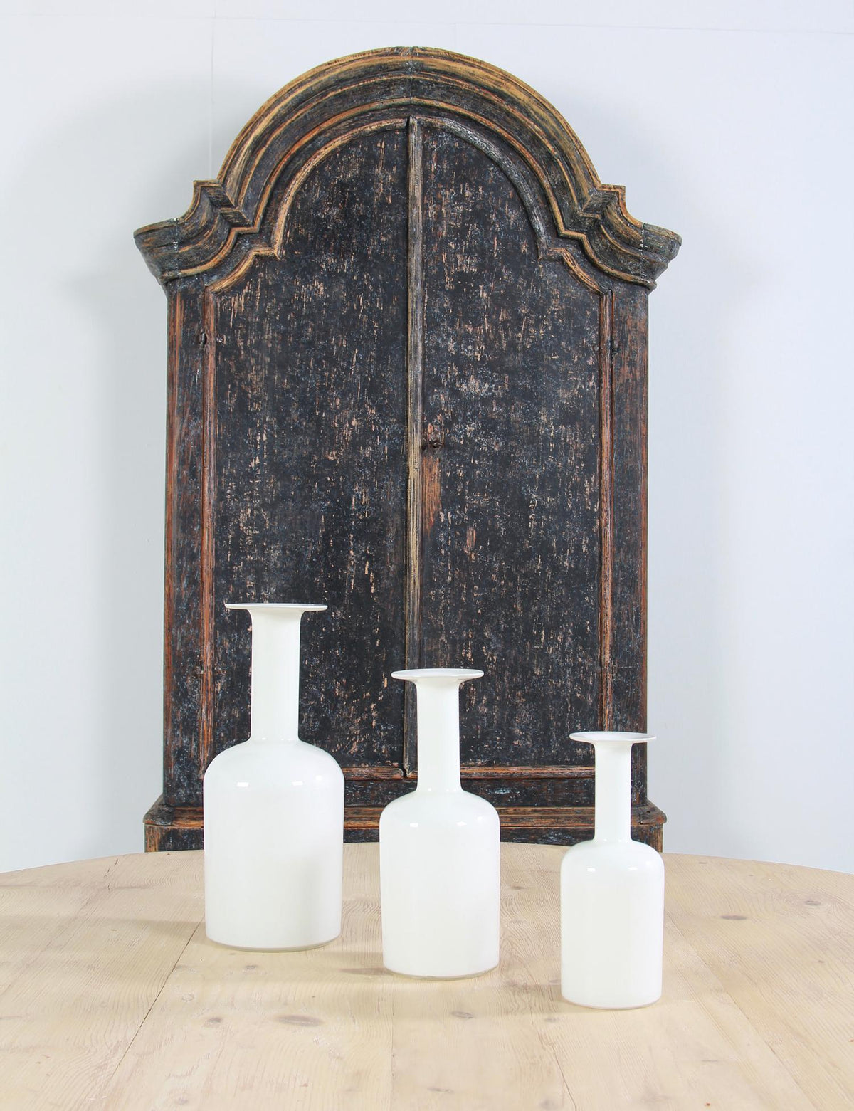 Beautiful Collection of Three White  Danish Gulvases Designed by Otto Brauer