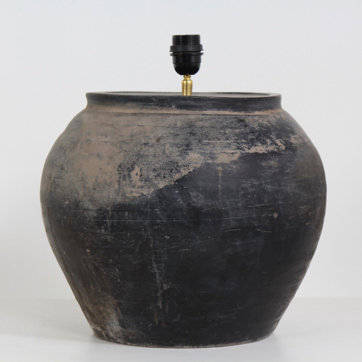 Voluptuous   CHINESE STORAGE JAR CONVERTED LAMP WITH NATURAL LINEN SHADE