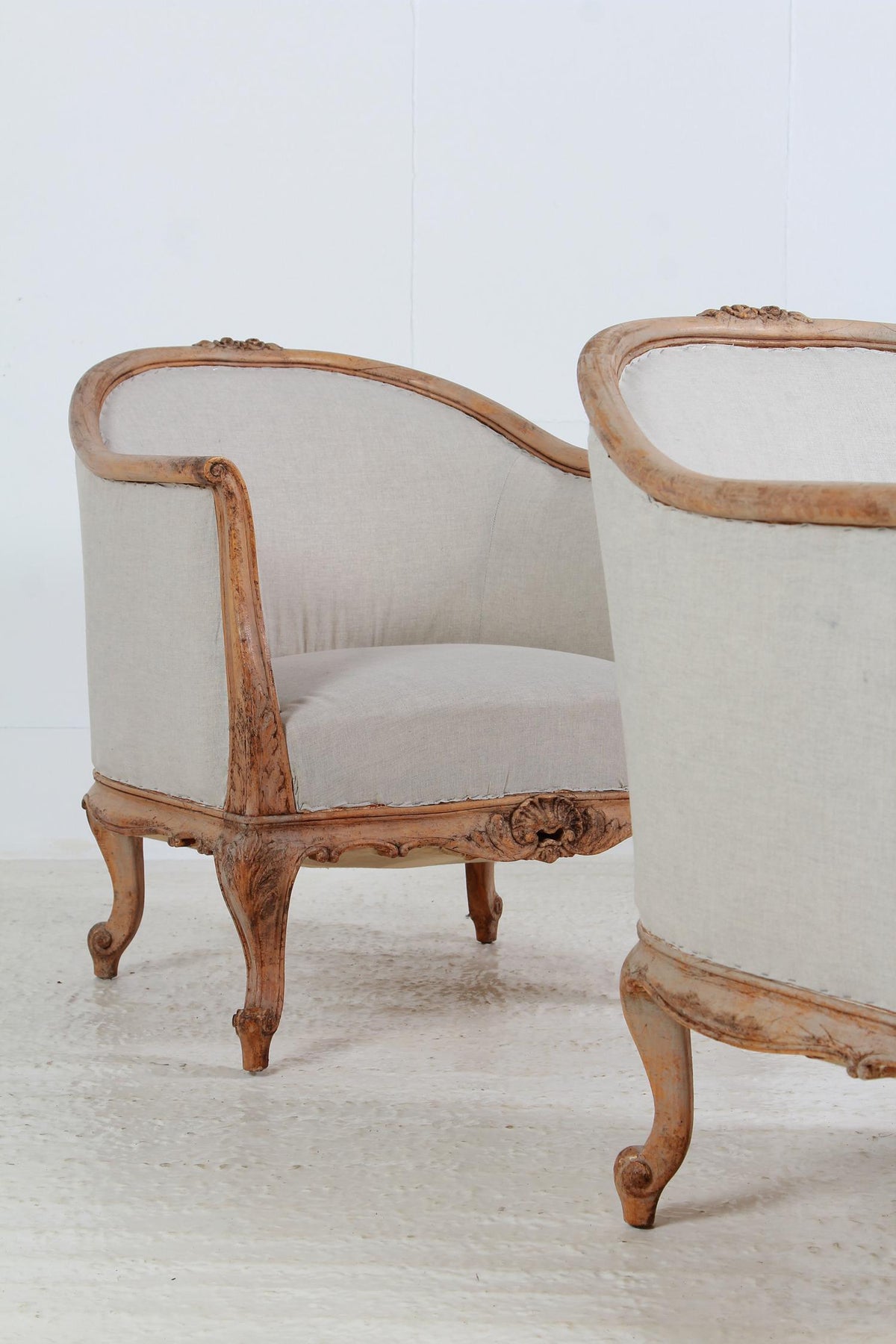 Exquisite Pair of Swedish Barrel Back Bergere Armchairs in the Original Patina