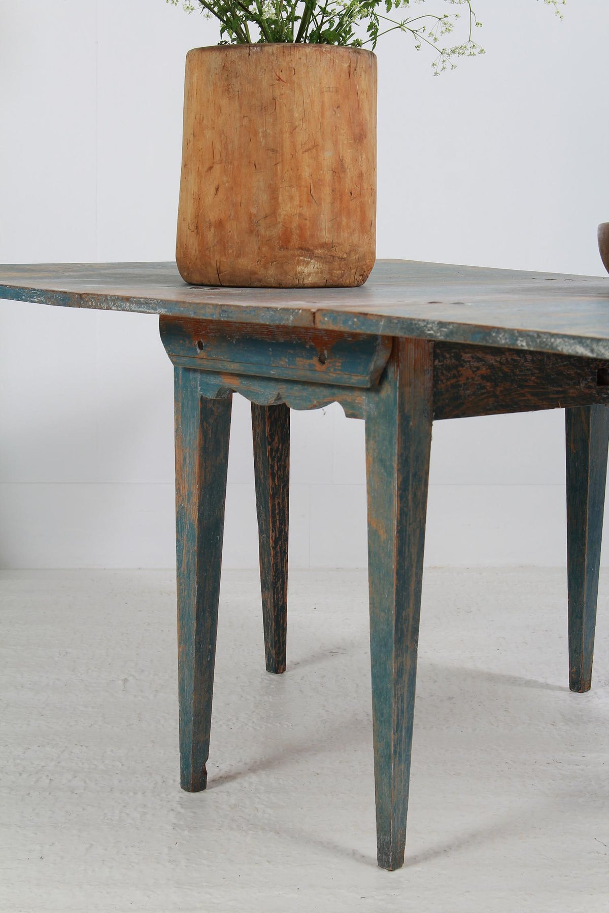Swedish 19thC Painted Gateleg Drop-Leaf Table with Original Blue Patina