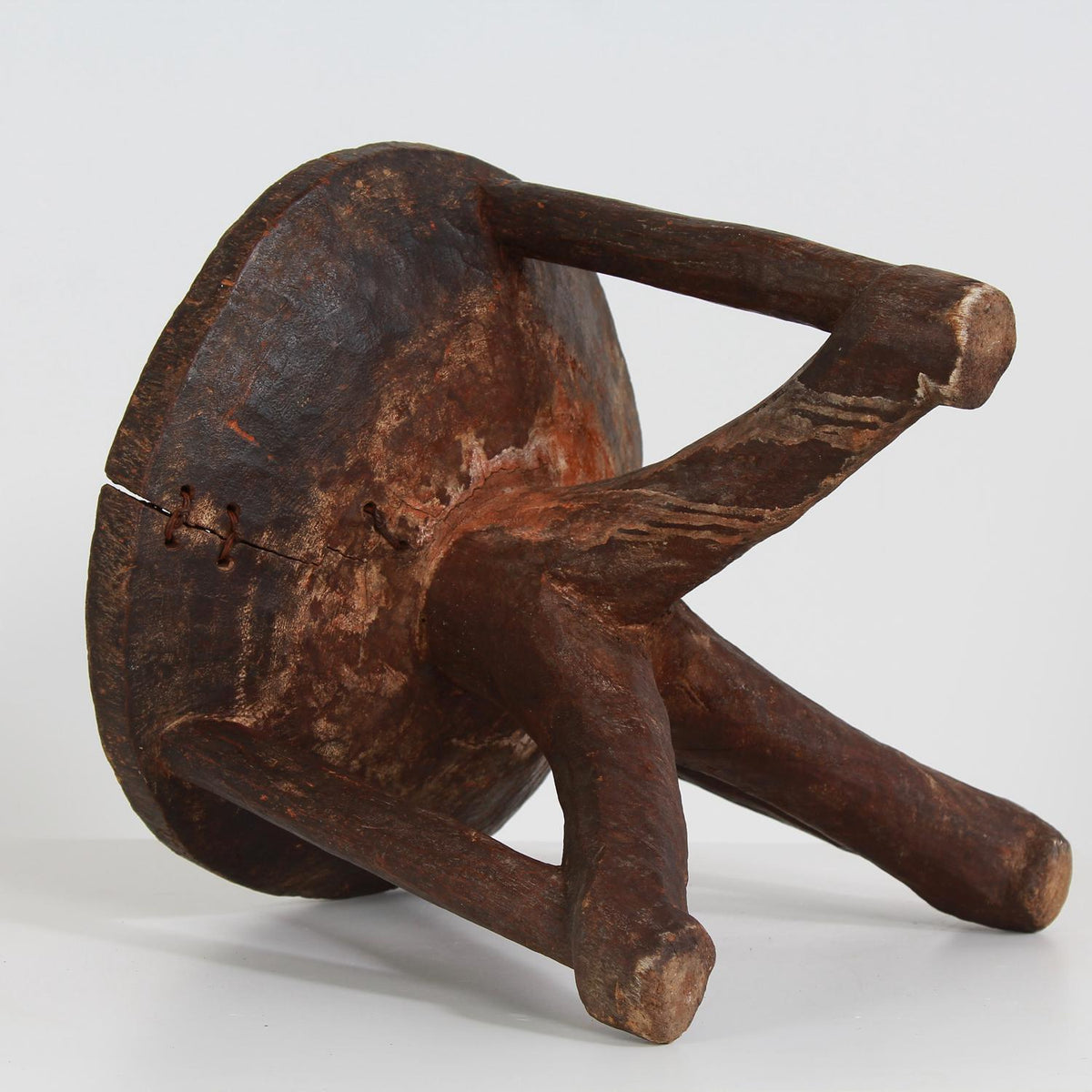 Hand Carved Tribal Tanzanian Hehe Round Tripod Stool
