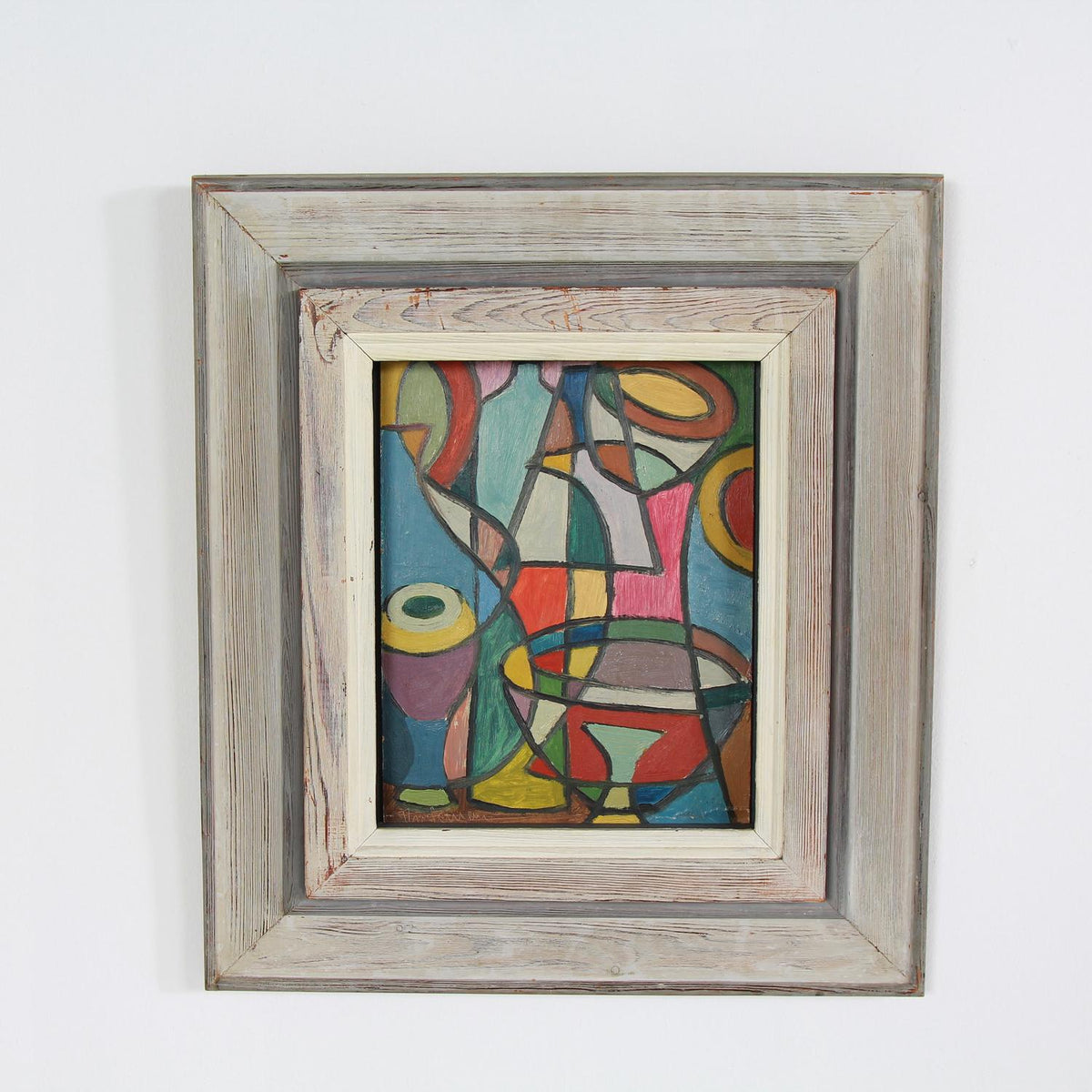 Cubist Swedish Abstract Oil on Board in Frame Signed Erik Thiderman