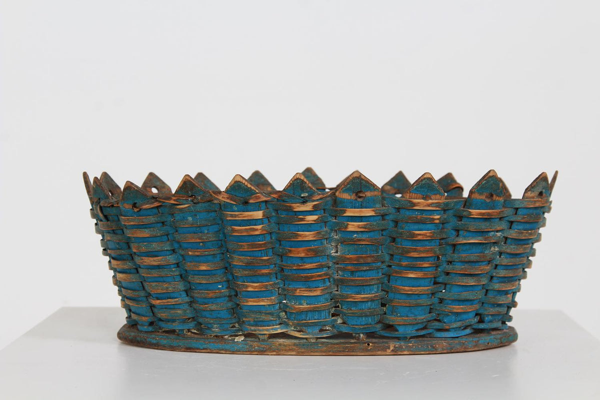 Charming Blue Swedish Folk Art  19thC Berry Basket