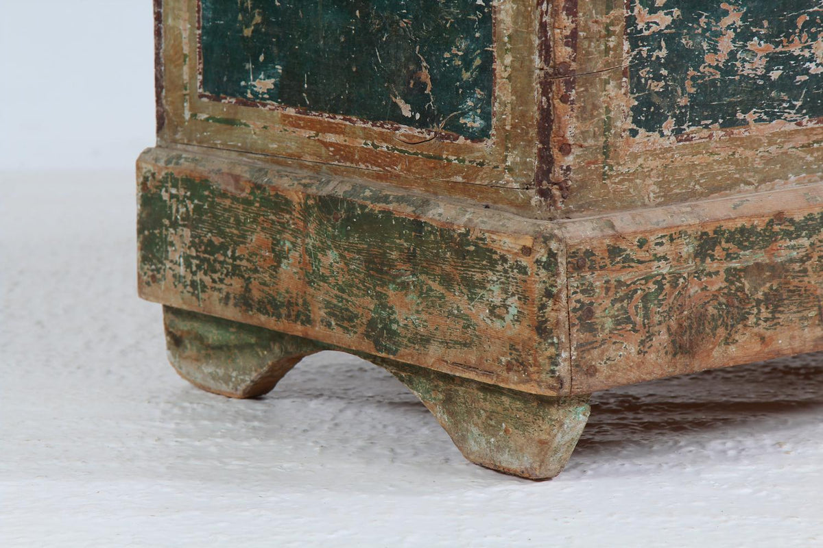 Ancient French 18thC Original Painted Trunk/Coffer