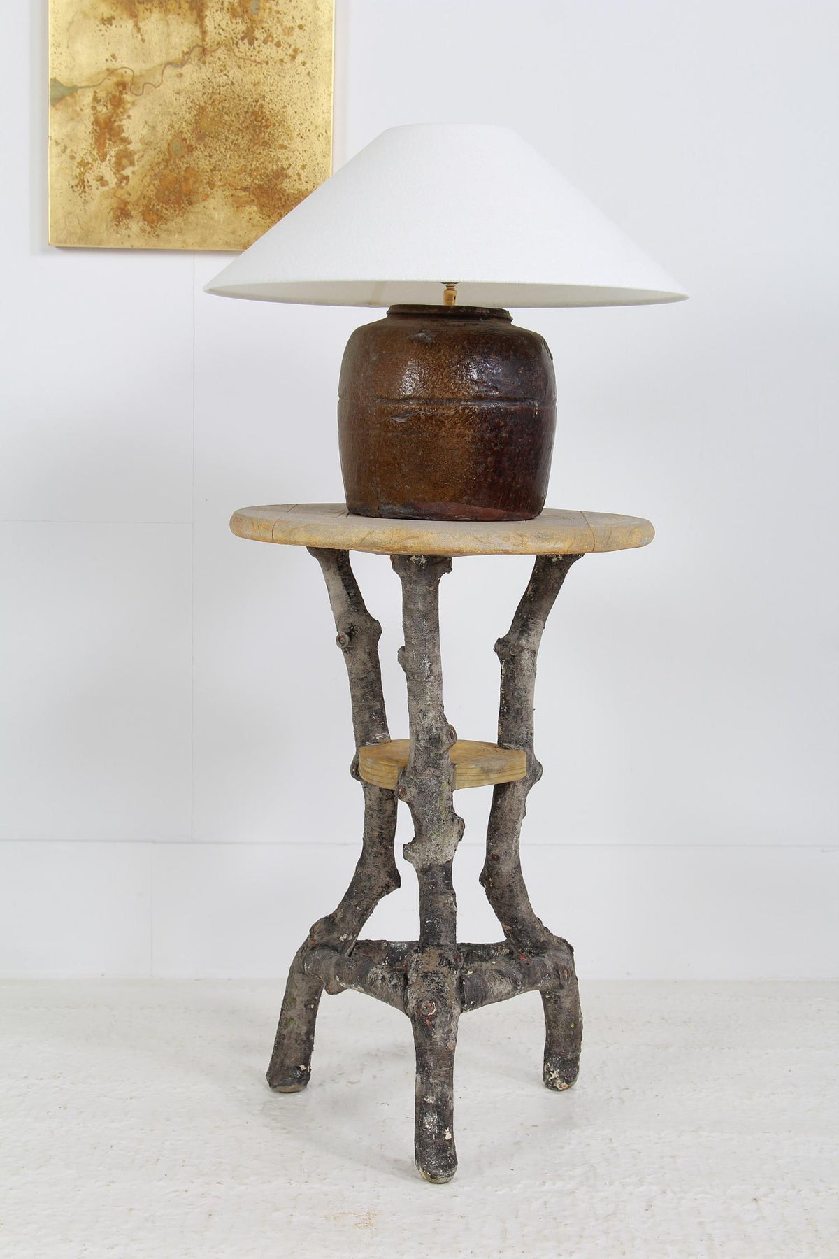 Wonderful French Sculptural  Faux Bois Lamp Table