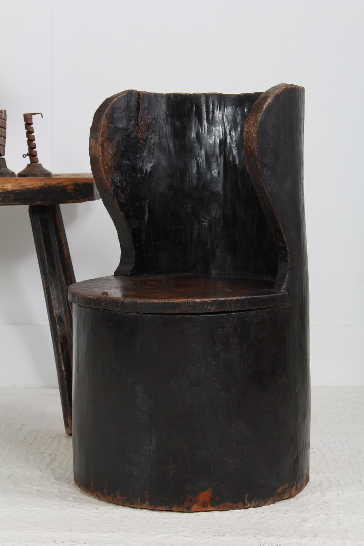 EARLY SWEDISH PRIMITIVE 18thC  DUG-OUT CHAIR
