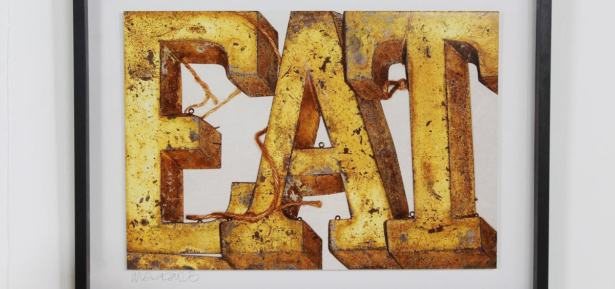 Photographic Still Life of Vintage French Tin Letters with Twine