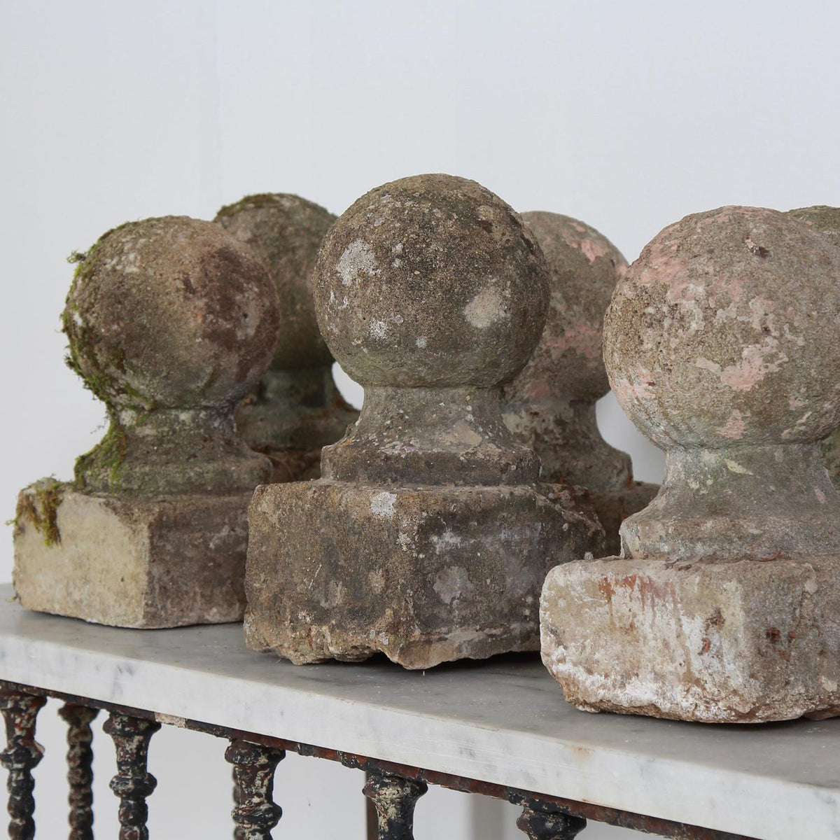 Collection of Decorative Lichen Encrusted Composite Garden Balls