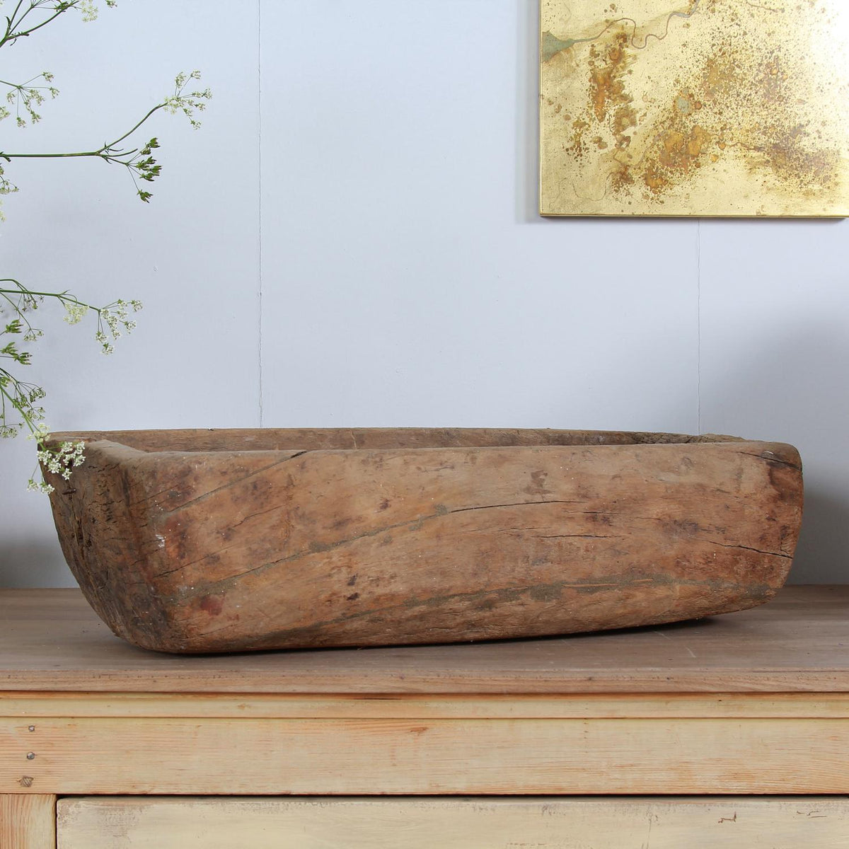 Primitive French  Wooden Gnarly Carved  Trough