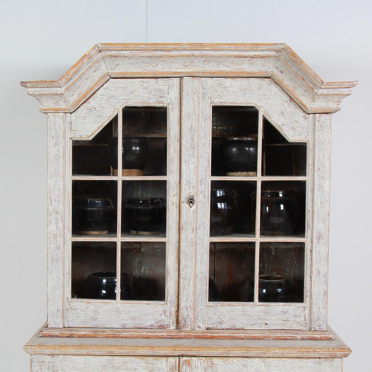 Exquisite Scandinavian 18thC Baroque  Painted Glazed Cabinet