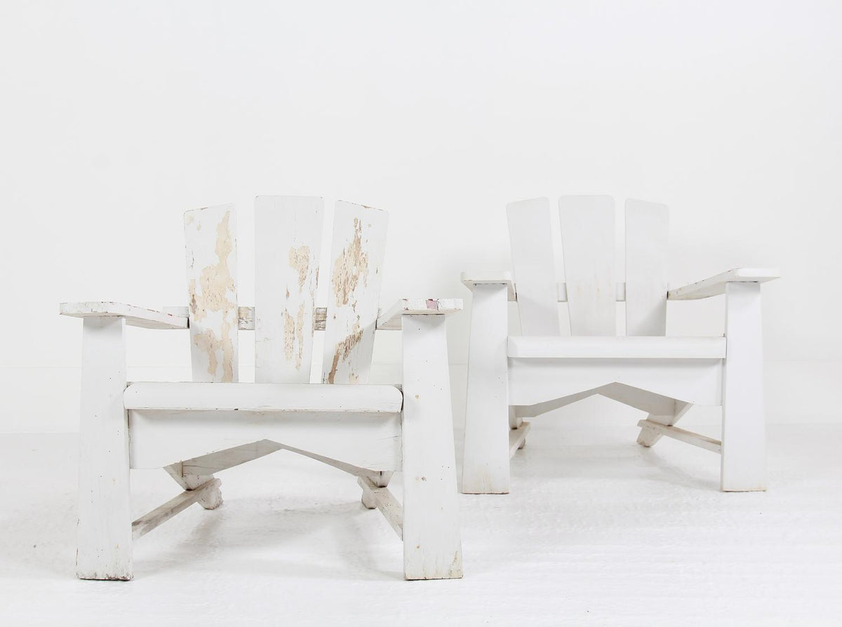 Set of Four 20th Century Adirondack White Painted Patio Chairs