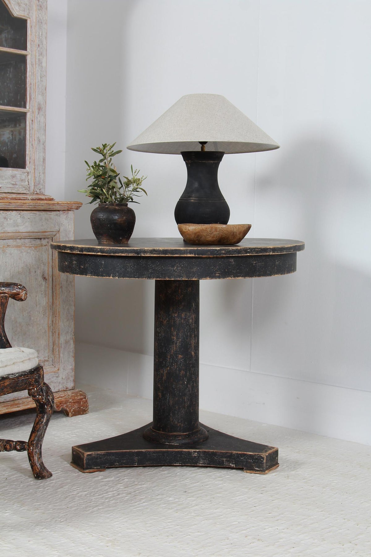 Stylish Swedish 19thC Black Column  Centre /Lamp Table