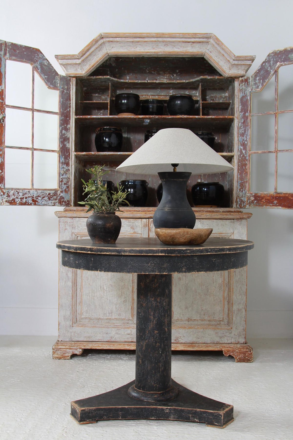Stylish Swedish 19thC Black Column  Centre /Lamp Table