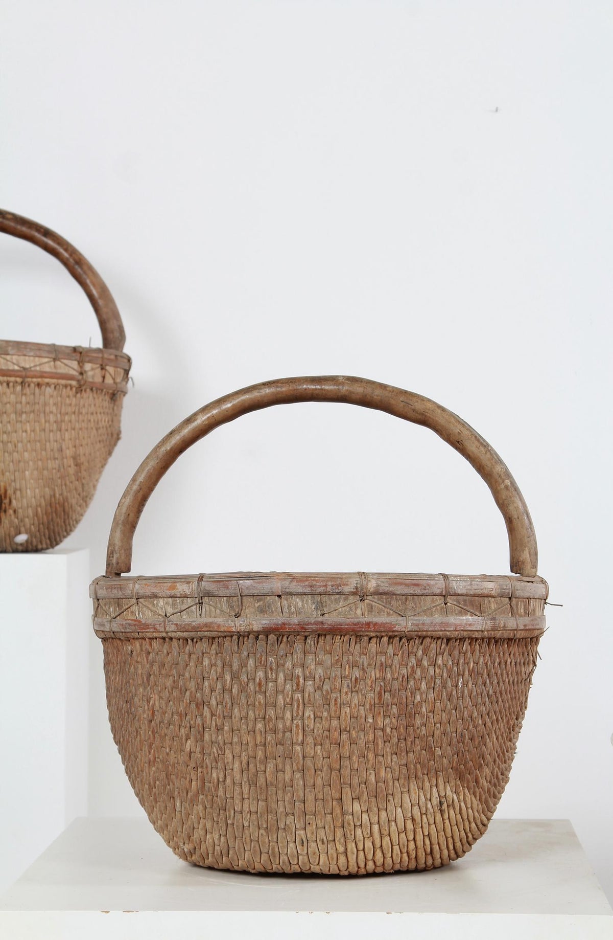 Charming Antique Country Willow Baskets with Tree Branch Handles