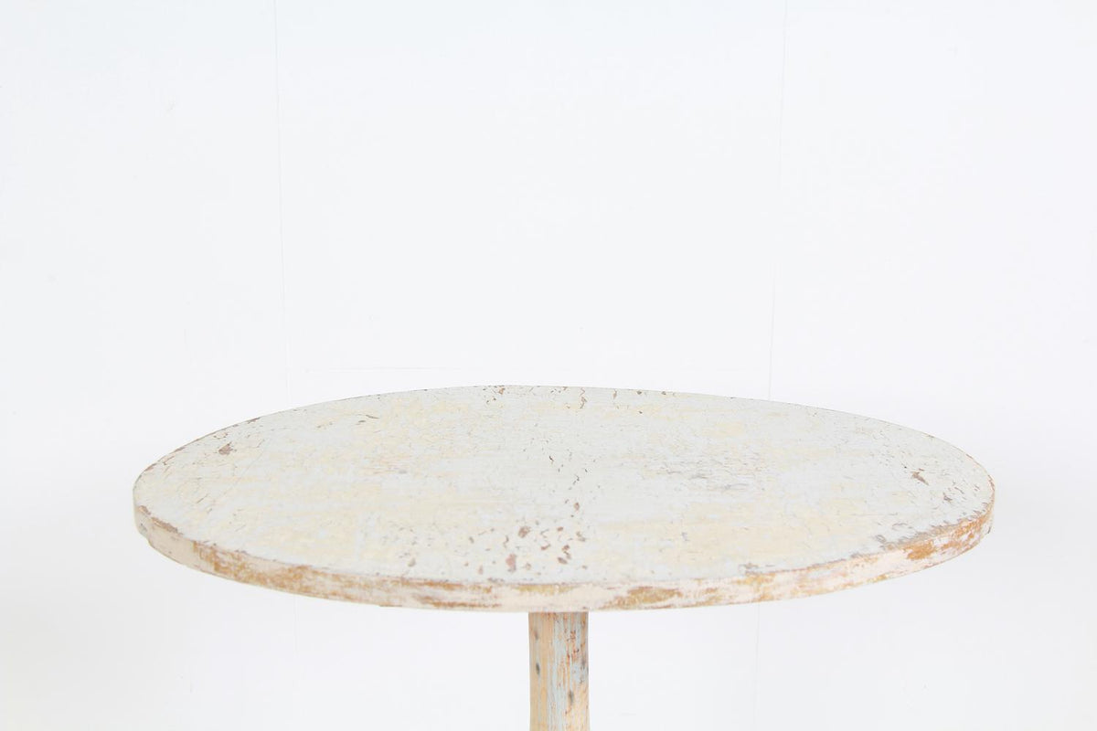 Swedish Oval Pedestal Table with Worn White Paint