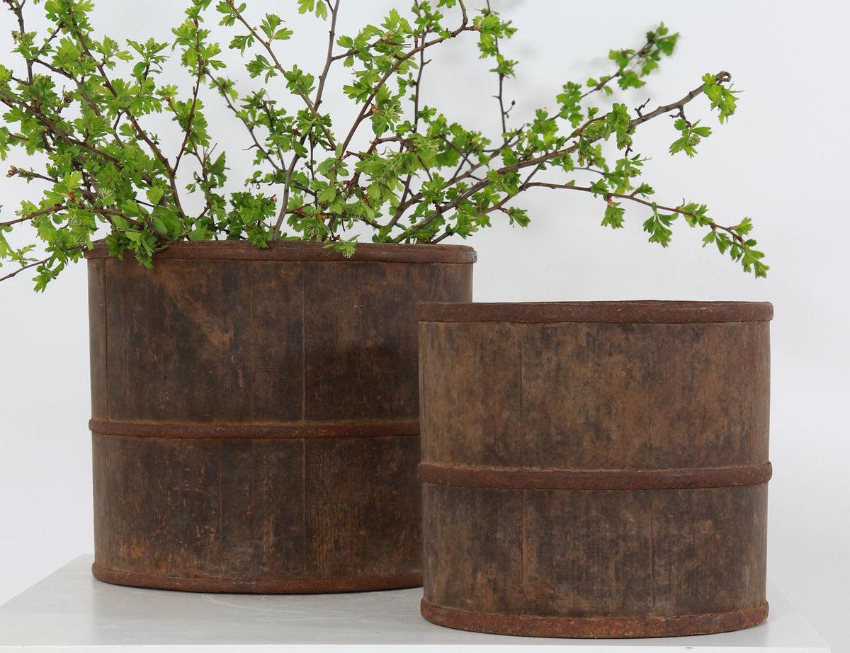 Chinese Wooden Measuring Vessels with Wrought Iron Bands