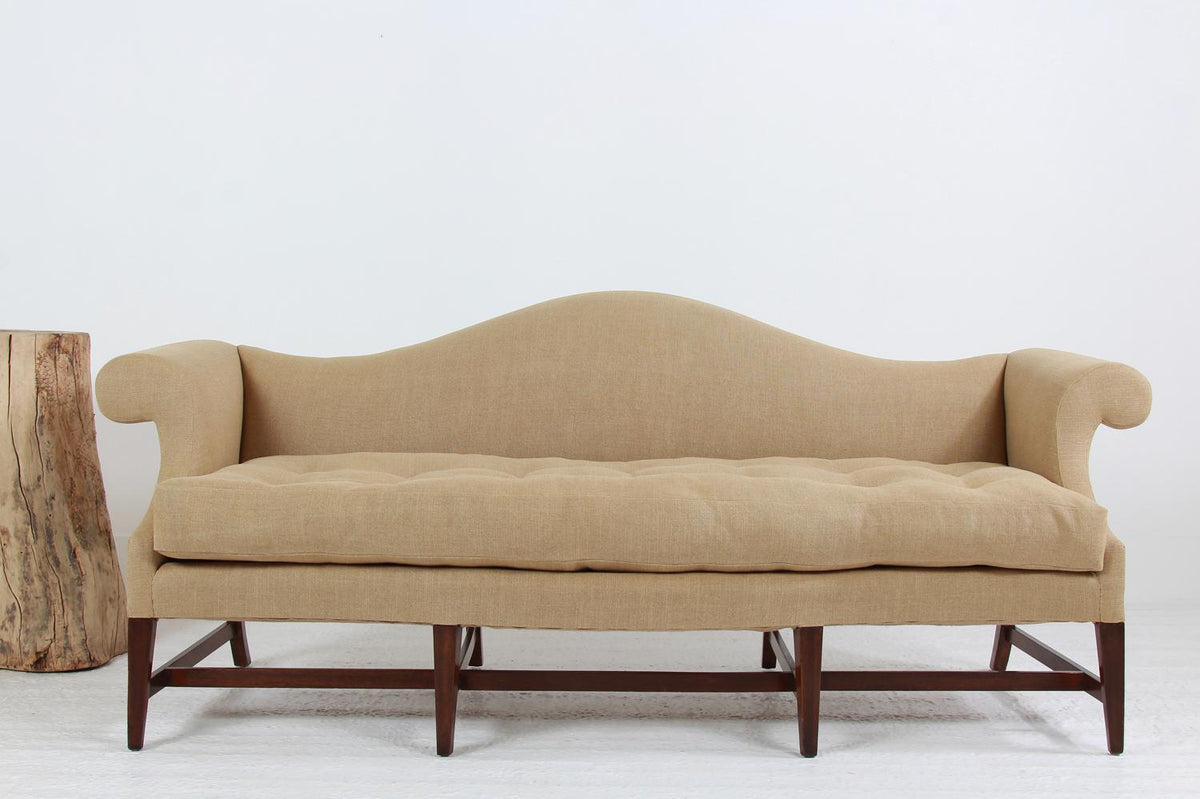 Exquisite Serpentine 20thC Camelback Mahogany Sofa