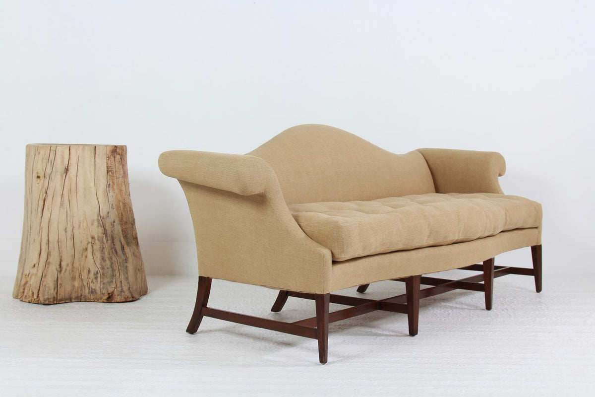 Exquisite Serpentine 20thC Camelback Mahogany Sofa