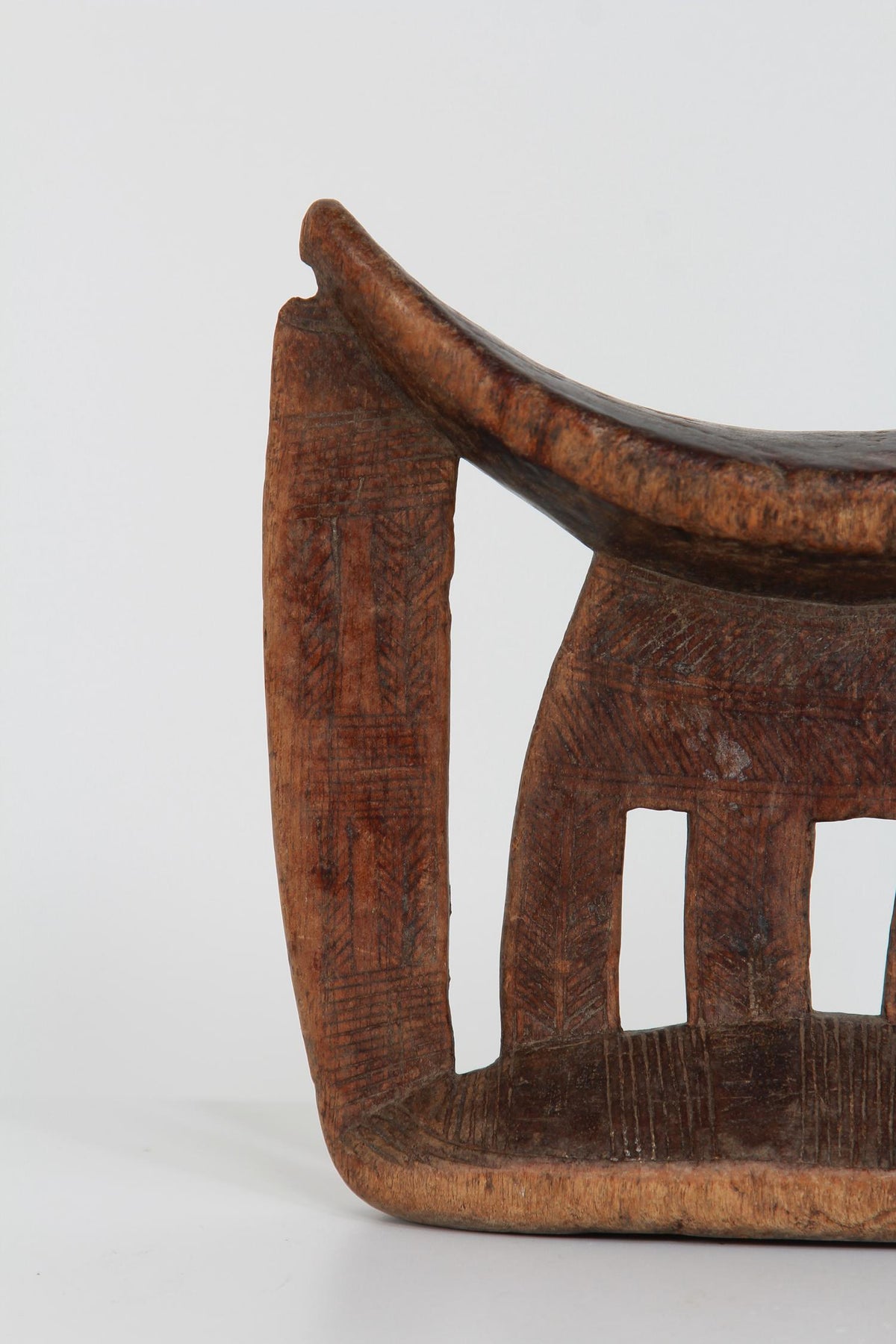 African Tribal Headrest in Carved Wood from Ethiopia