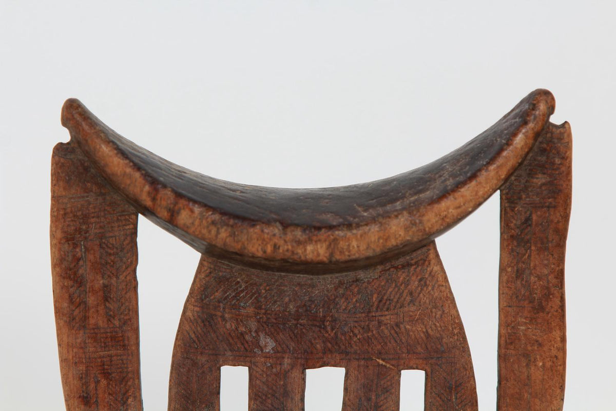 African Tribal Headrest in Carved Wood from Ethiopia