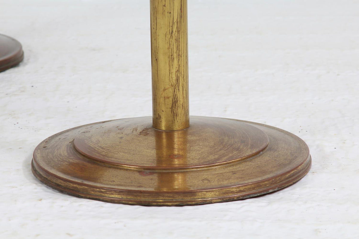 Charming Pair of French BRASS & Wood Circular Pedestal  Side TABLES