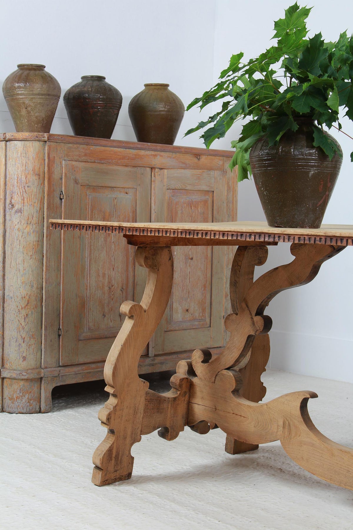 ELEGANT SPANISH 19THC  BLEACHED OAK DINING/CONSOLE TABLE