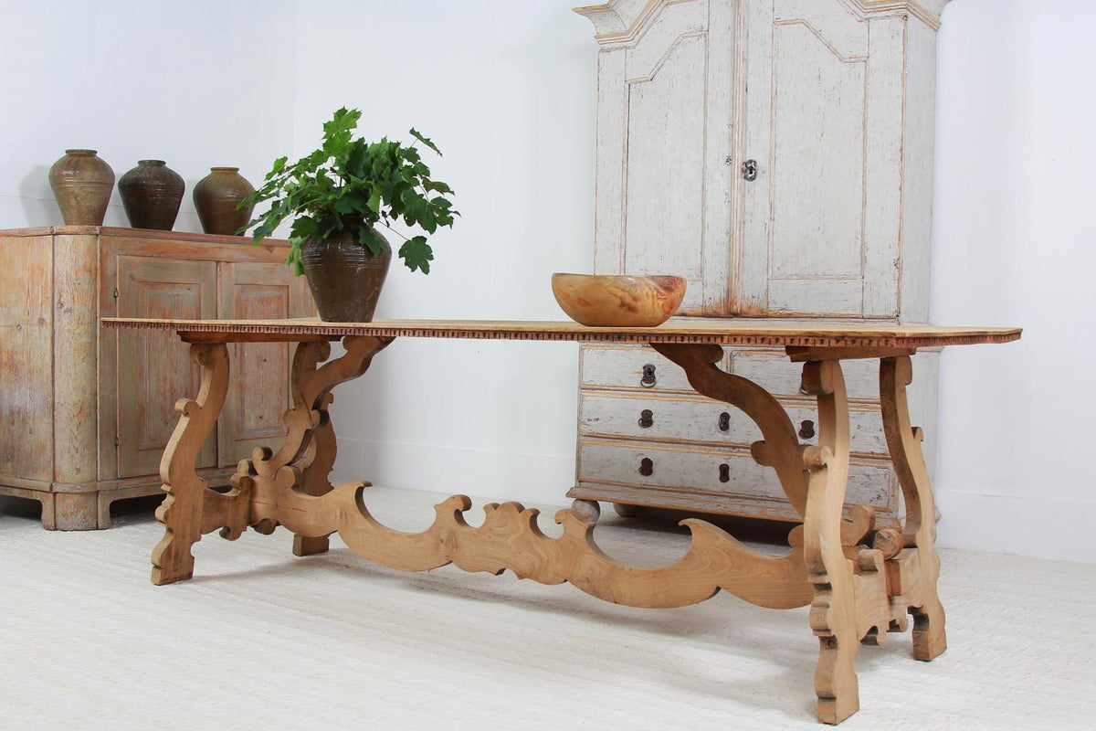 ELEGANT SPANISH 19THC  BLEACHED OAK DINING/CONSOLE TABLE