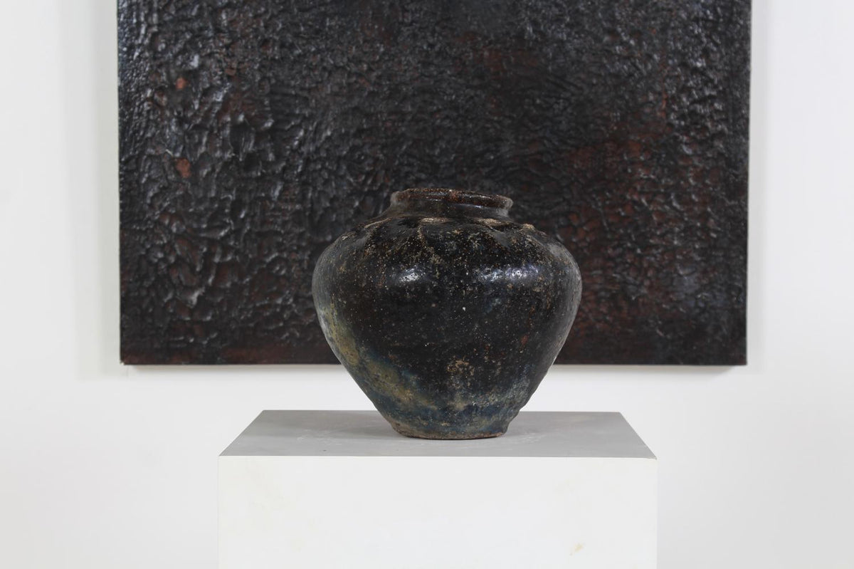 Ancient Chinese Black Glazed  Wabi-Sabi Jar