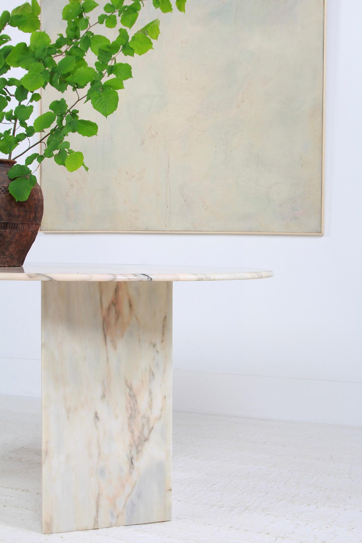 Modernist  Italian Carrara Marble Oval Pedestal Dining/Centre Table