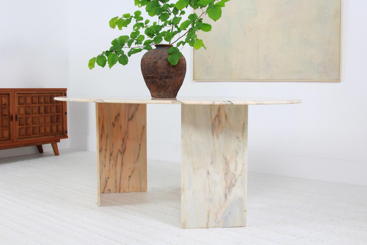 Modernist  Italian Carrara Marble Oval Pedestal Dining/Centre Table