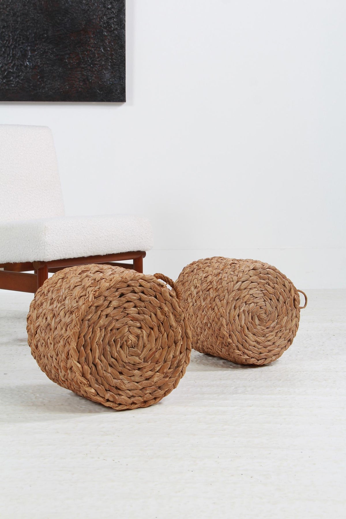 Pair of Mid Century Spanish  Rope Stools Attributed To Audoux Minet