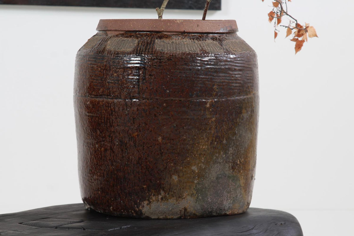 XL Antique Chinese Wabi-Sabi Earthenware Storage Jar