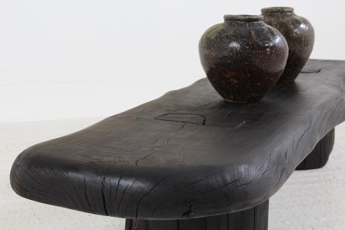 A Huge Contemporary Artisan Black Beech Bench/Table