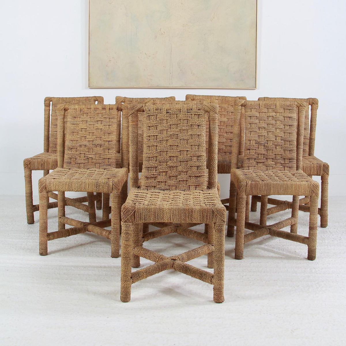 Set of Eight French Rope Dining Chairs in the Style of Audoux & Minet