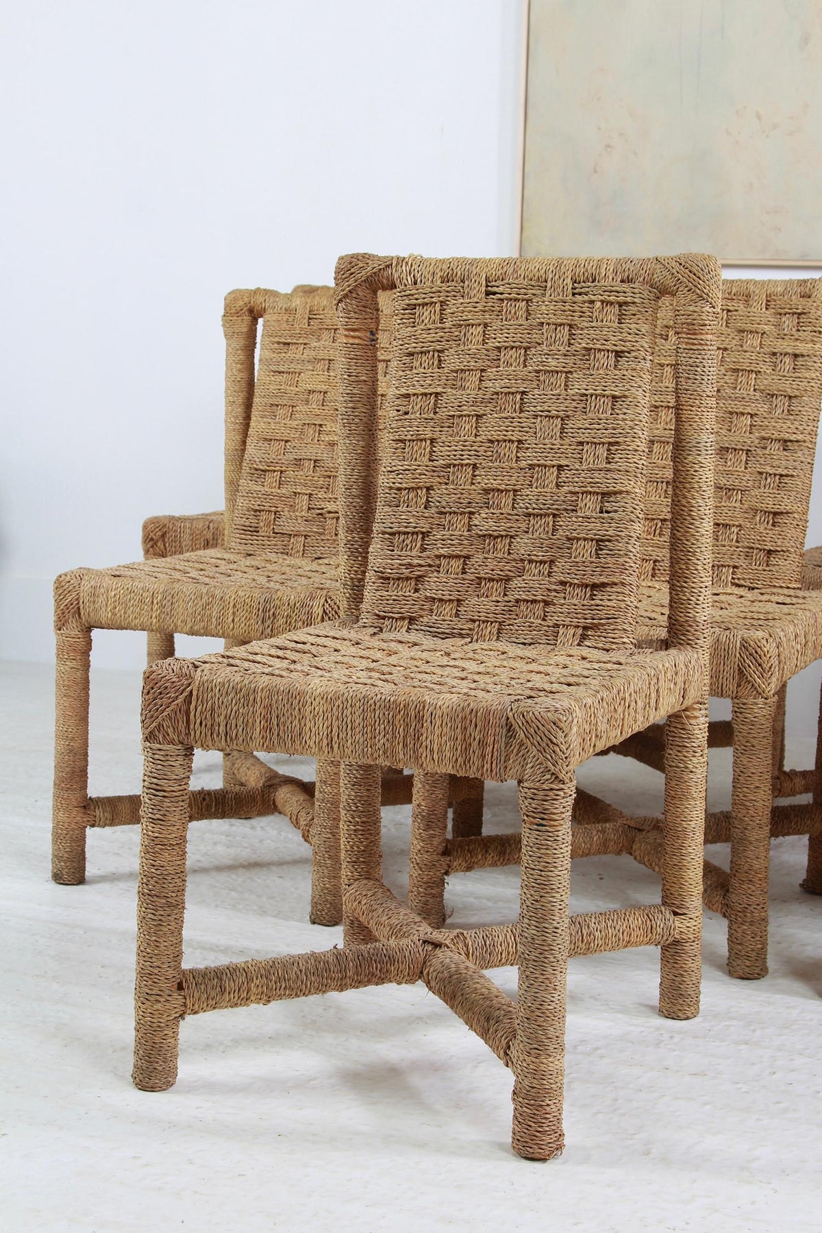 Set of Eight French Rope Dining Chairs in the Style of Audoux & Minet
