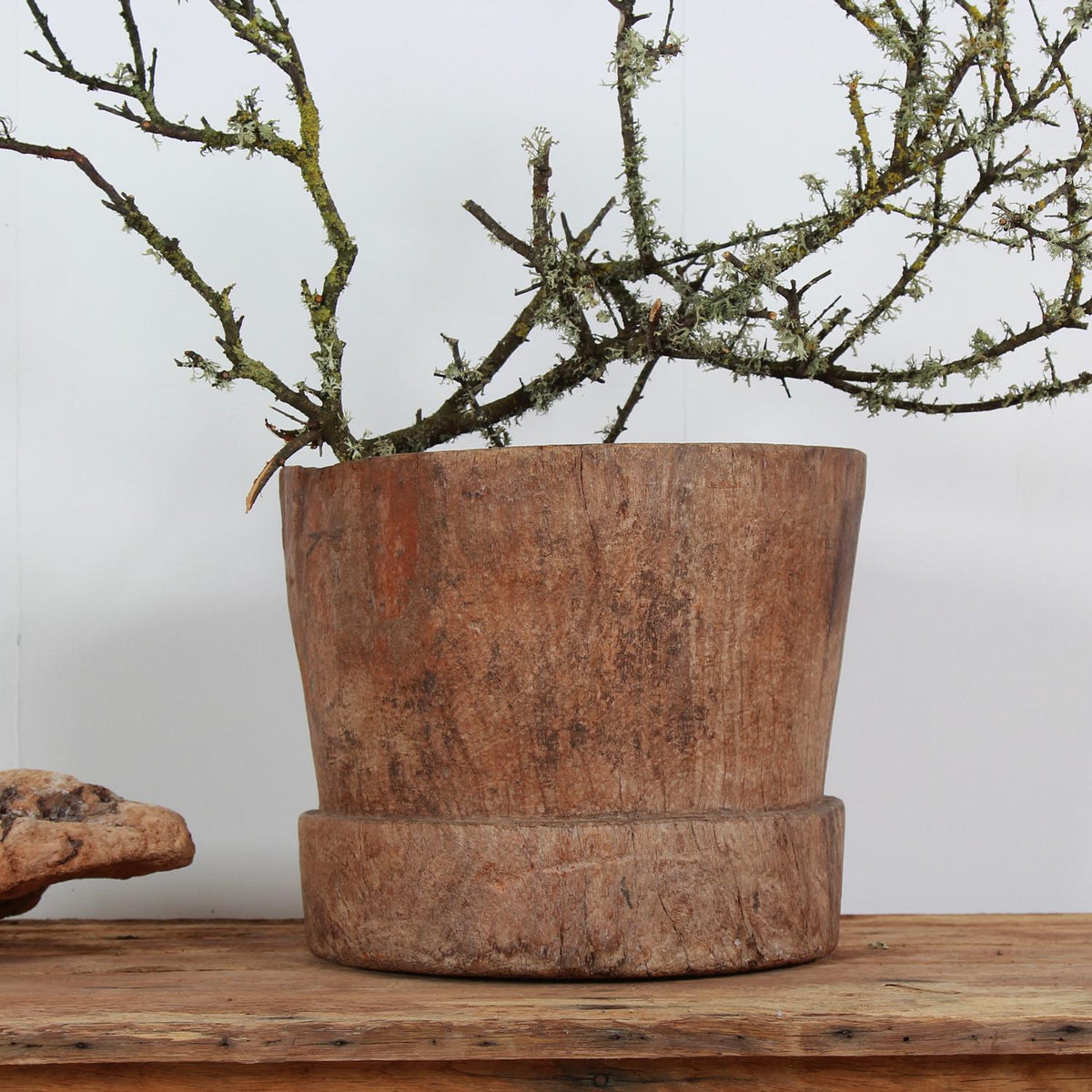 Antique Rustic Wooden Dugout Tree Trunk Planter/Mortar