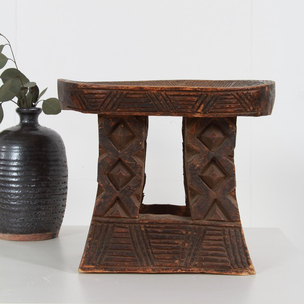 African 20thC Tribal Carved Stool From Cameroon