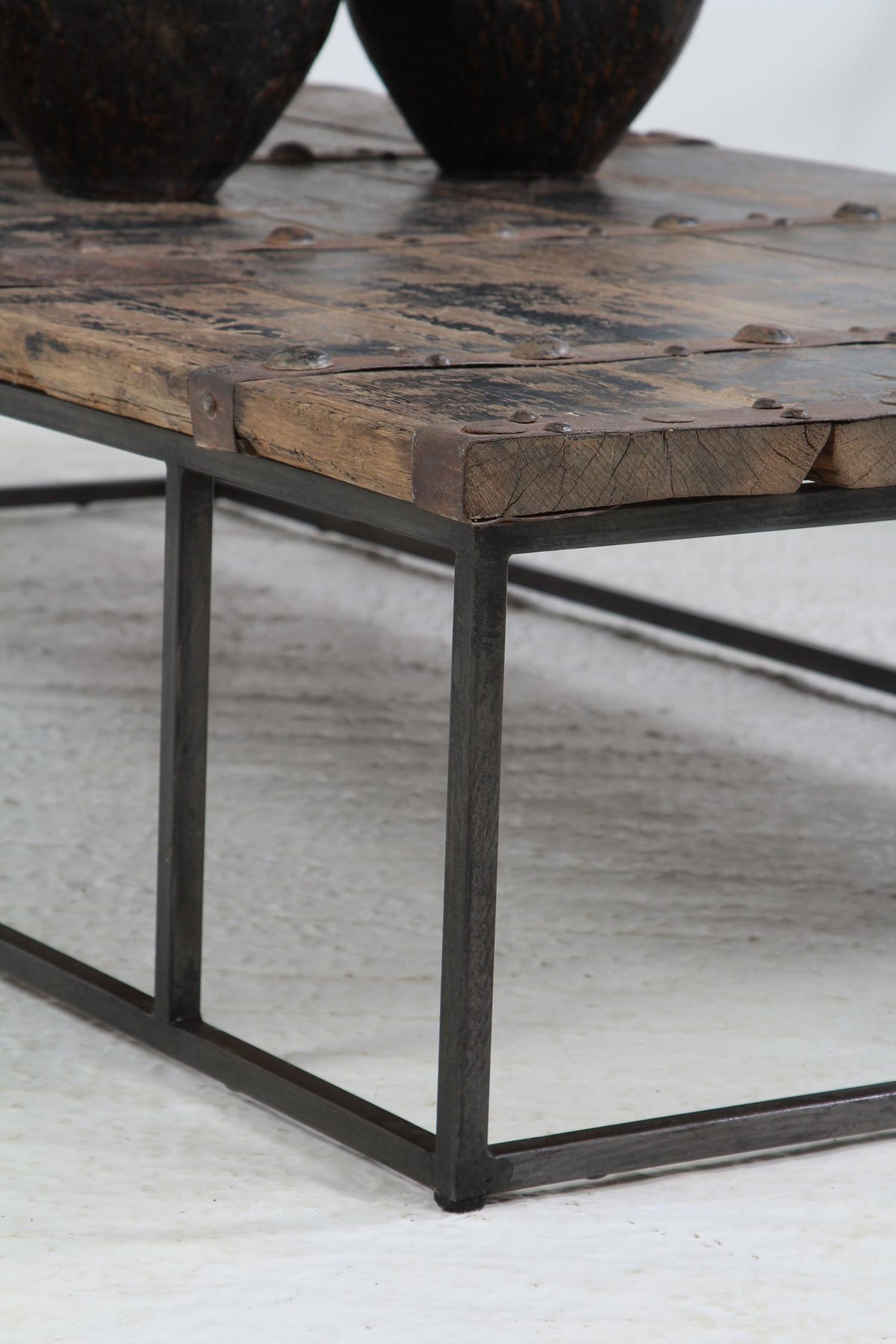 Dramatic  AnCIENT  Wood Door Coffee Table WITH OLD BLACK PATINA