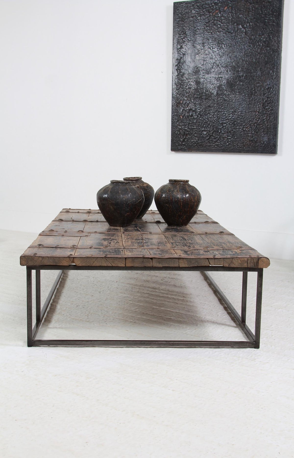 Dramatic  AnCIENT  Wood Door Coffee Table WITH OLD BLACK PATINA