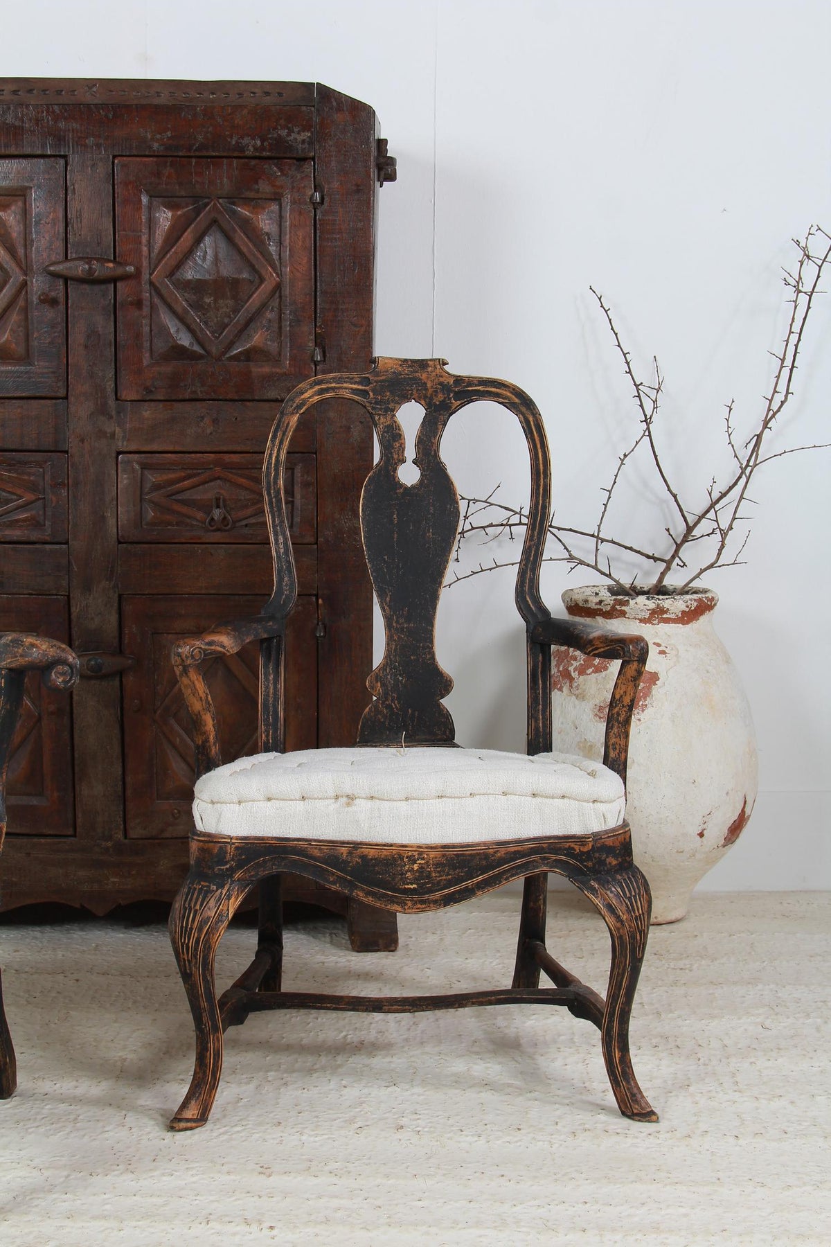Wonderful 18th Century Swedish Period Rococo Armchair in Antique Linen