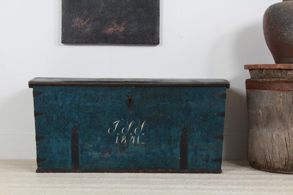 Exceptionally Large Swedish Original Hand Painted Marriage Trunk Dated 1841