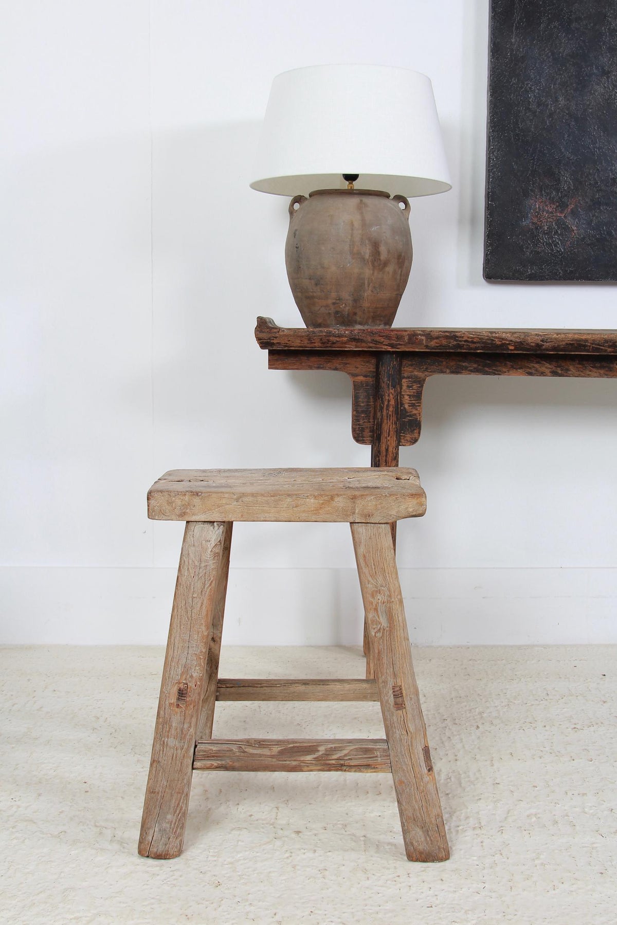RUSTIC & GNARLY WEATHERED ELM WORKERS STOOL