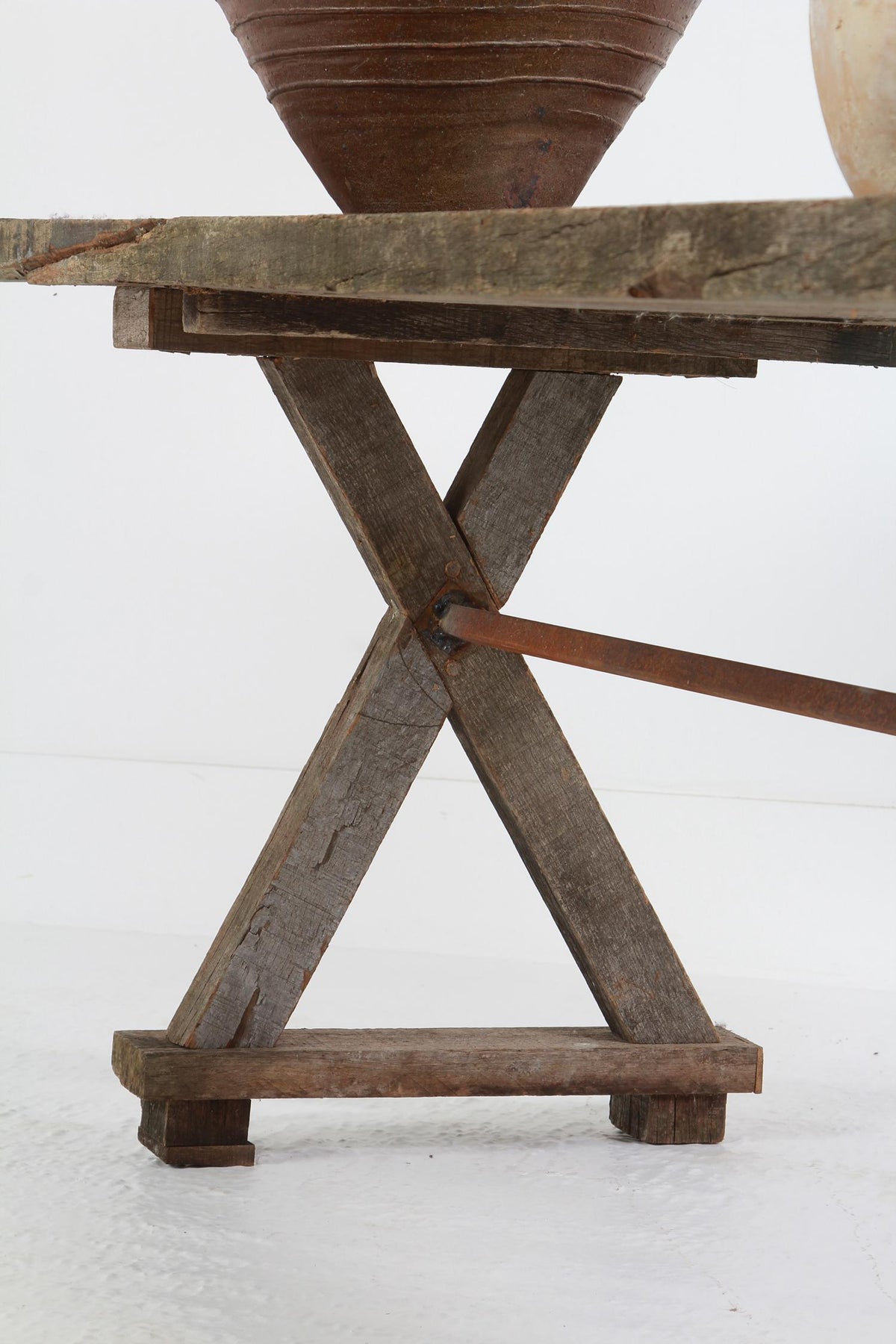 Rustic Primitive Oak Wabi-Sabi X Frame Console /Trestle Table