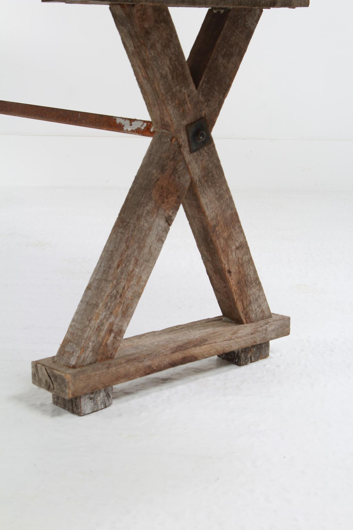 Rustic Primitive Oak Wabi-Sabi X Frame Console /Trestle Table